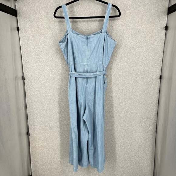 Gap Womens Apron Wide Leg Jumpsuit Size 20 Blue Tie Waist Coastal Pockets NEW - Picture 2 of 13